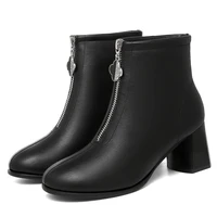 fashion women boots pu leather women high heels shoes square heels round toe zip women autumnwinter short boots 2 9717