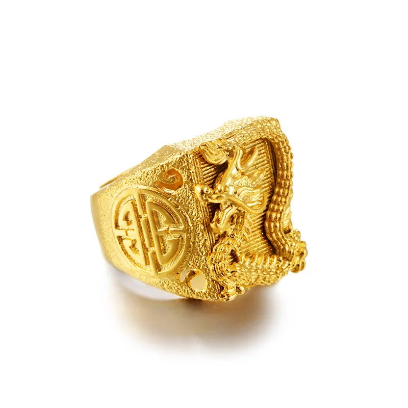 

24K Solid Yellow Gold Fine Jewelry Ring for Men Hyperbole Party Luxury Wedding Ring Men None Resizable Sterling Gold Trendy Ring