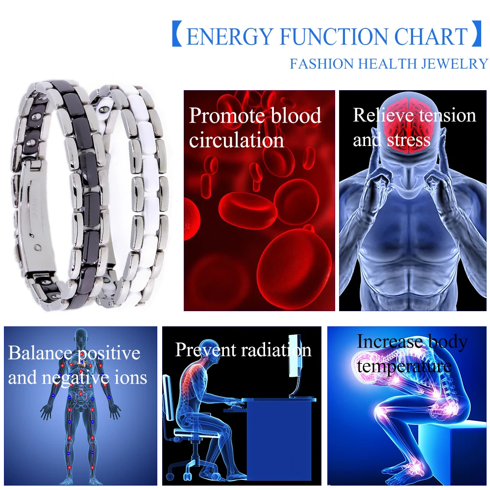 Модель года; стиль черный creamic полный черный Магнитная Германий здоровья Исцеление браслет для Для мужчин ручной работы Браслеты нержавеющей стали