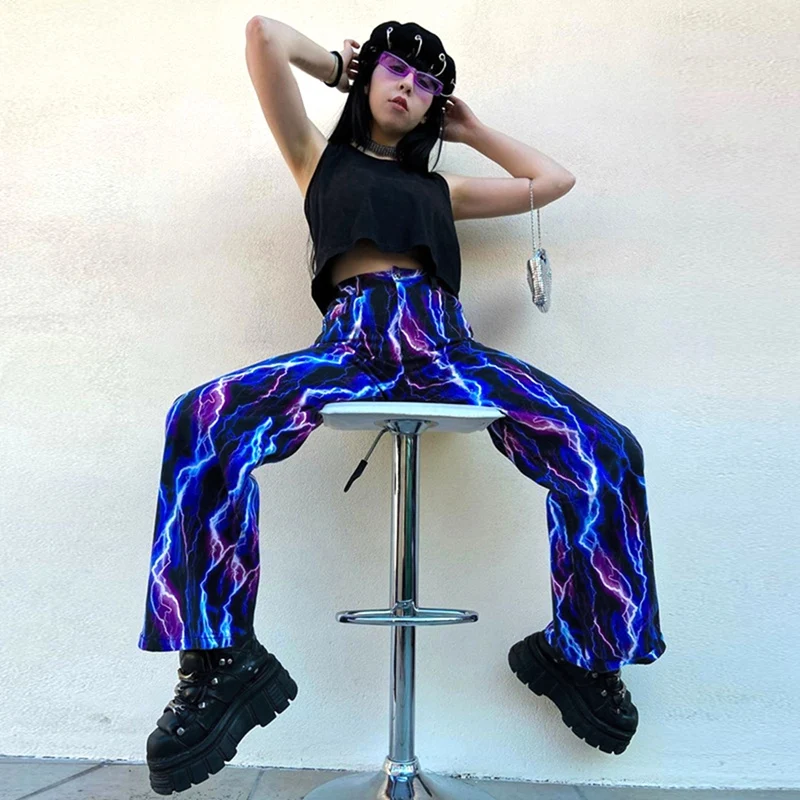 Женские брюки карго с принтом в полоску повседневные для бега высокой талией