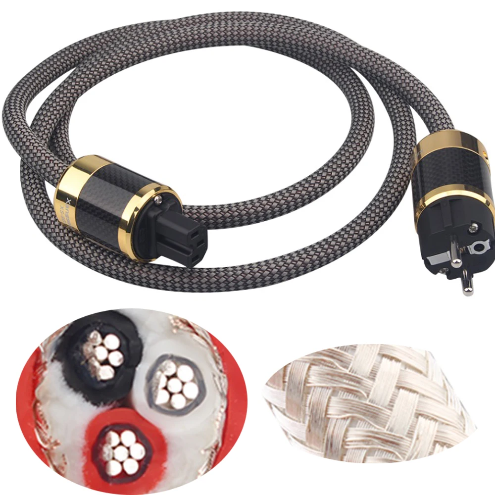 TOP BEST 6N High-purity Pure Silver Audio Power Cable EU/US Red Copper Rhodium-plated Platinum Plug | Электроника