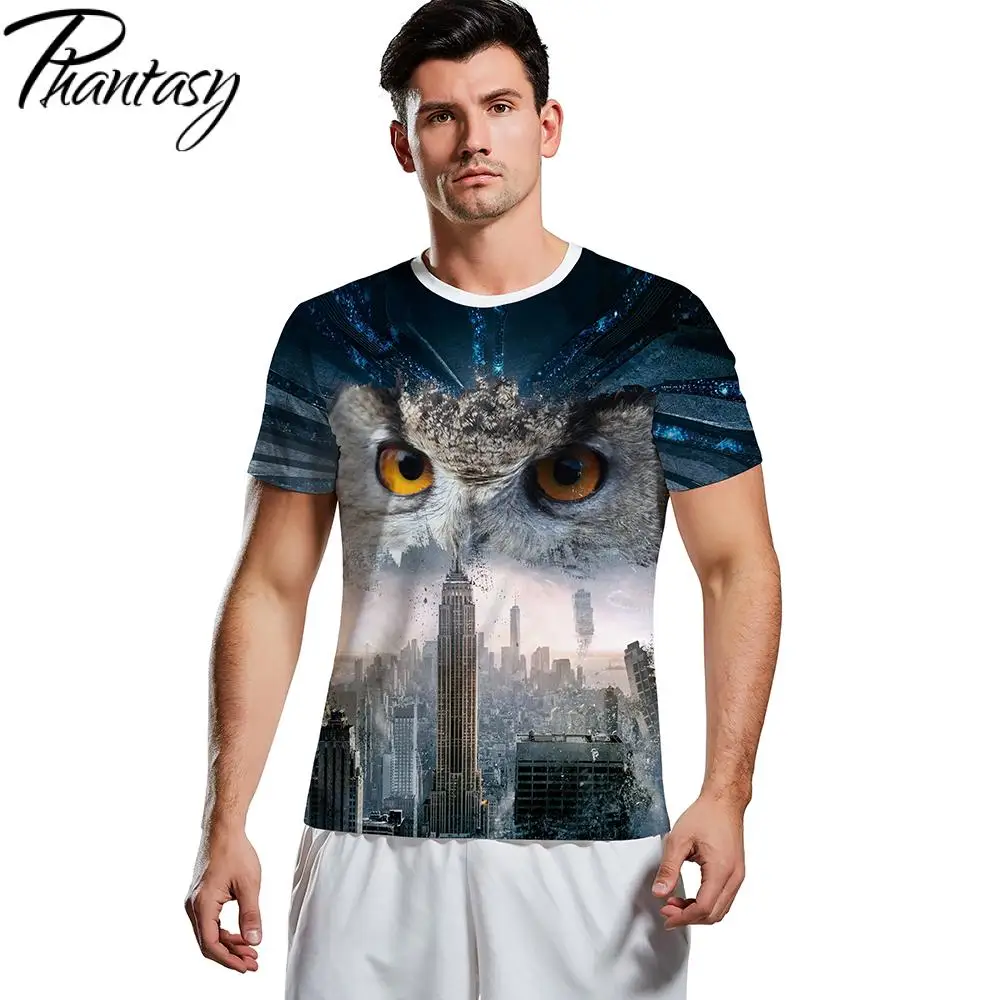 Мужская футболка с 3D-принтом в виде совы Phantasy летняя американским флагом для