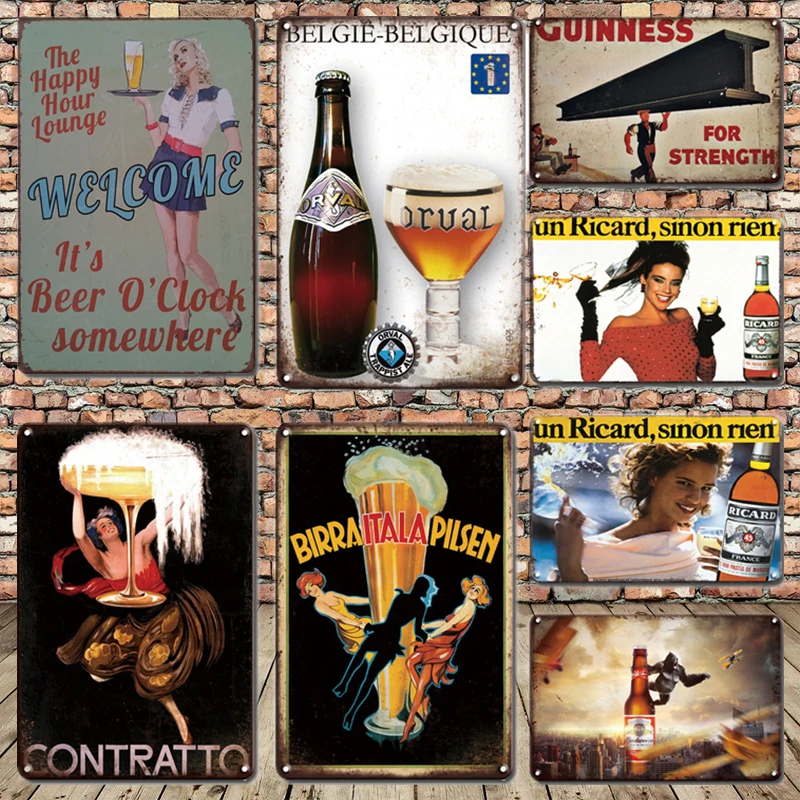 

Vintage Beer Signs Metal Plate Personalized Pub Bar Man Cave Decorative Tin Sign Retro Pin-up Girl Sticker Home Decor Plaques