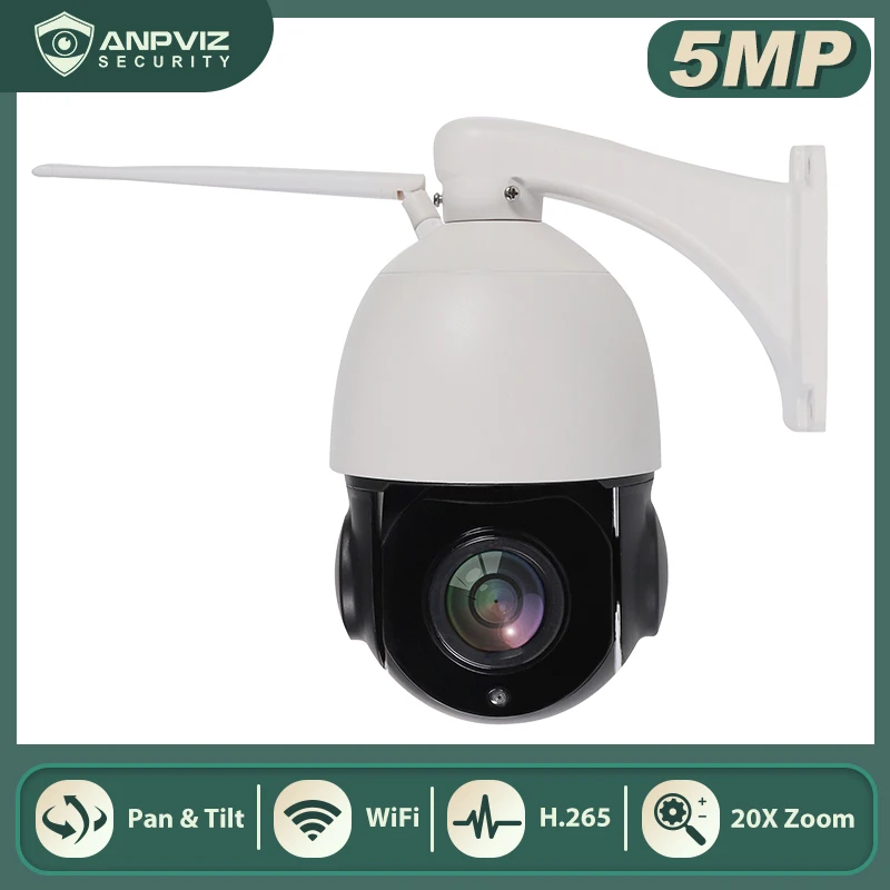 

Anpviz 5MP WIFI PTZ Camera 20X Optical Zoom Outdoor Waterproof Security Cam Two-Way Audio Built-in Mic and Speaker IR60m