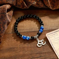 trendy handmade tibetan om pendant charm bracelet men classic imperial stone beaded strand bracelet for women