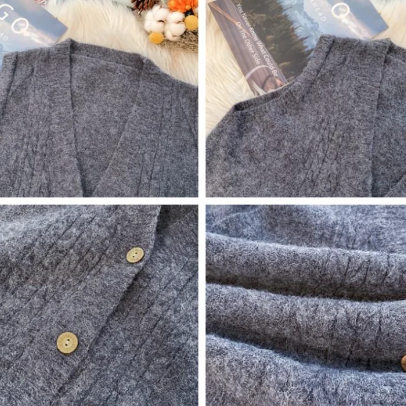 

Sweater Vest Women Pleated Vintage V-neck Plus Size 3XL Sleeveless Elegant All-match Spring Retro Ulzzang Loose Outwear OL Chic