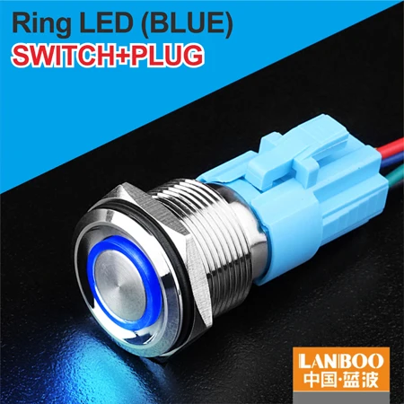 B Ring Button Plug LANBOO 19 мм плоская головка мгновенный или самоблокирующийся металлический кнопочный переключатель с IP65 - Цвет: B Ring Button Plug