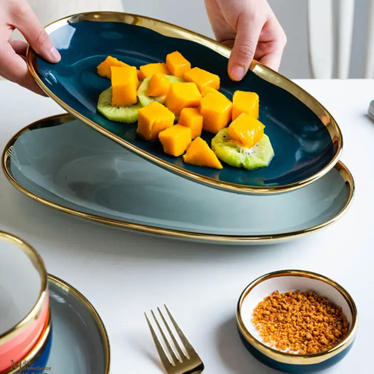 Позолоченная керамическая посуда креативное домашнее блюдо тарелка для рыбы