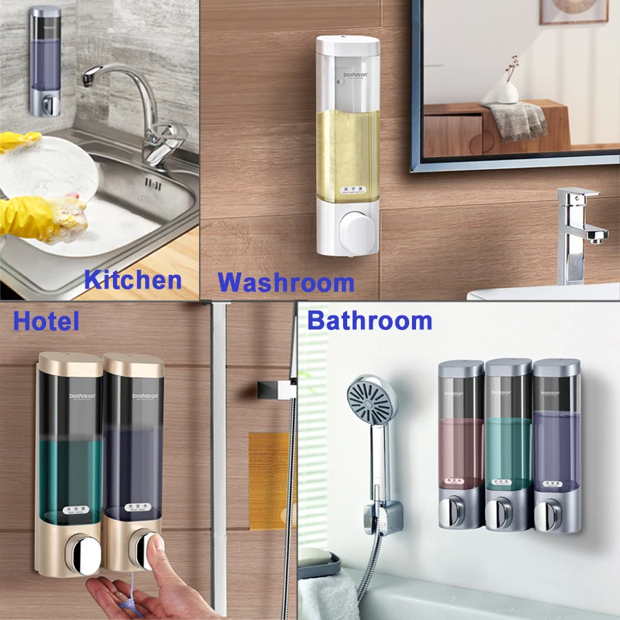 liquid soap dispenser wall mount 300ml bathroom accessories plastic detergent shampoo dispensers double hand kitchen soap bottle free global shipping
