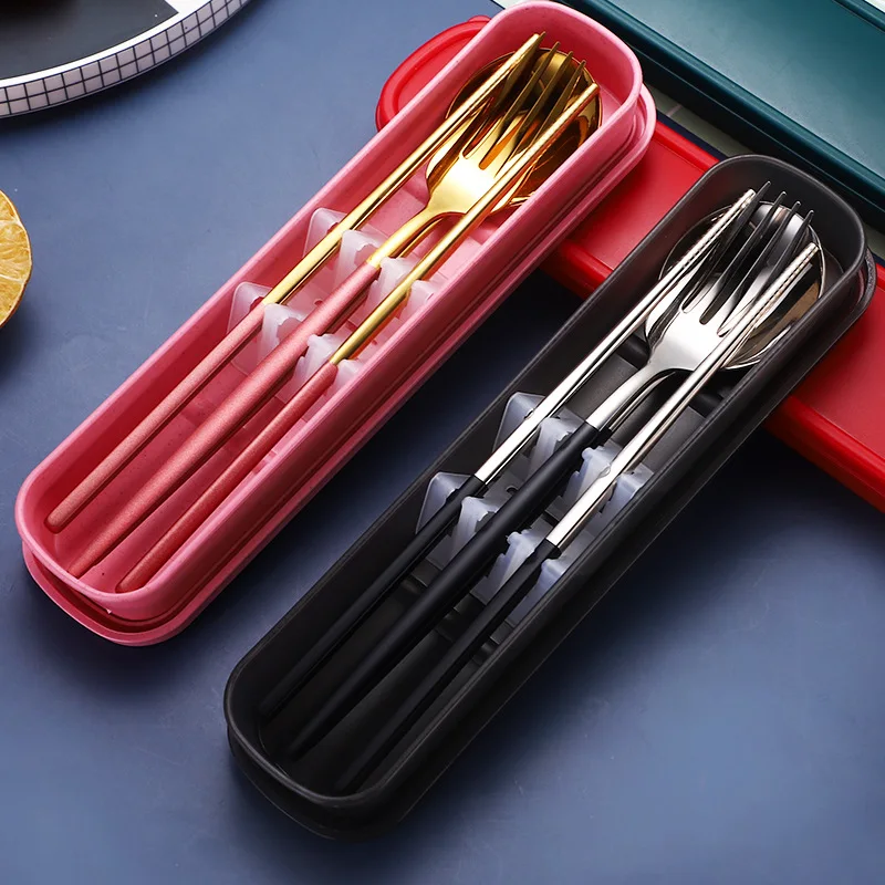 

304 stainless steel tableware set Portugal portable spoon, chopsticks and fork three-piece student gift custom tableware set