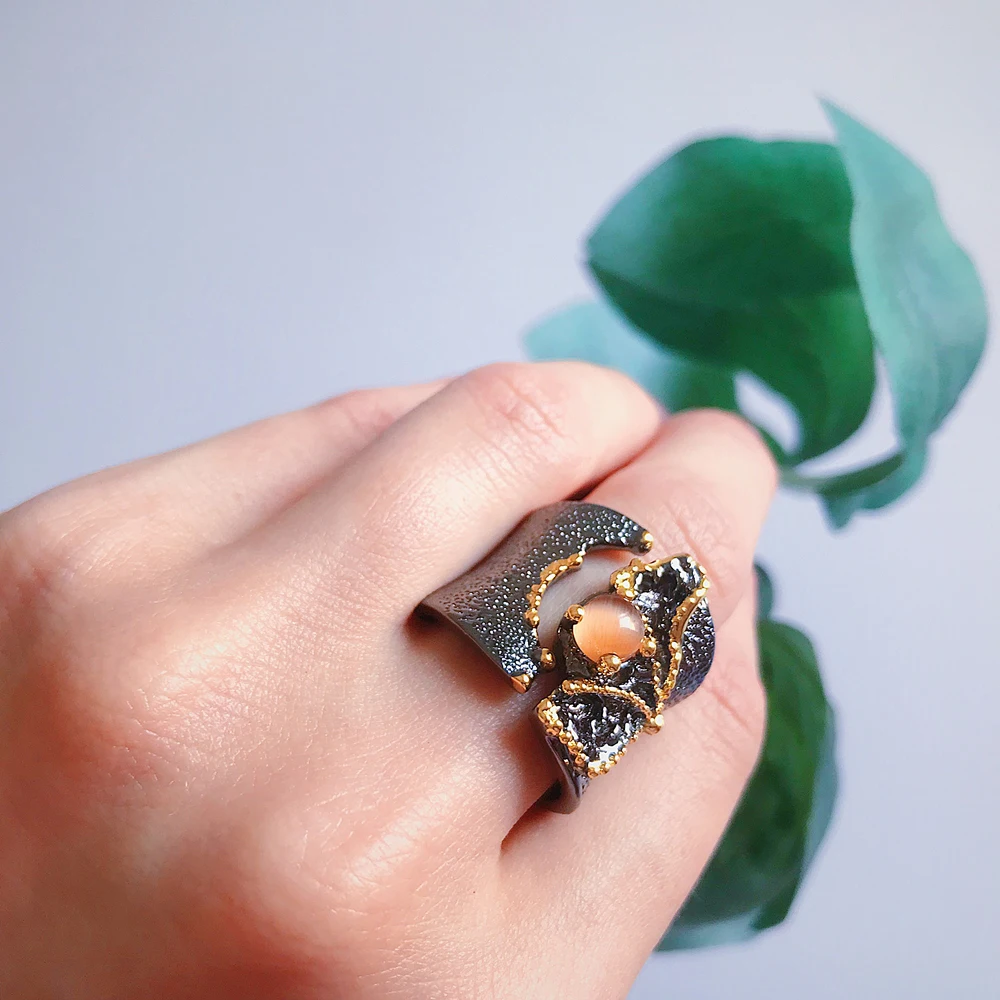 Brilliant Amazing Big Ring stone Rings Black gold color Luxury Vintage great Cocktail Ring Women Party Jewelry