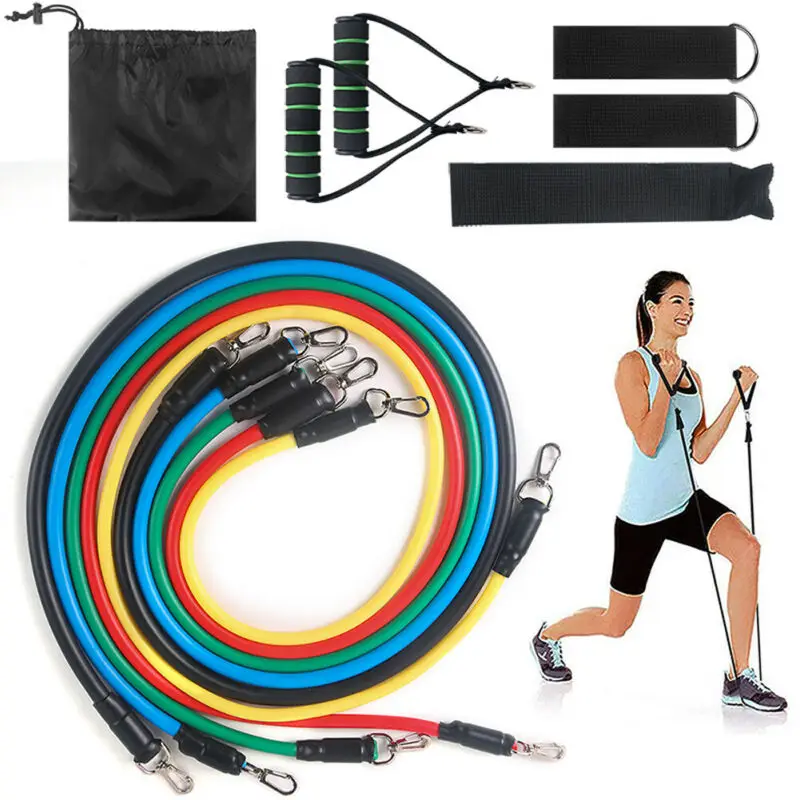 

11 PCS Resistance Band Set Yoga Pilates Abs Exercise Fitness Tube Workout Bands