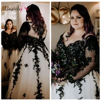 alagirls black and white wedding dress plus size bridal gown custom made long sleeves lace a line bride dresses vestido de novia