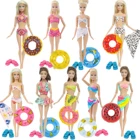 1x купальники для кукол пляжная одежда для купания, милое бикини, купальник + случайный 1x спасательный круг для куклы Барби, игрушки для девочек