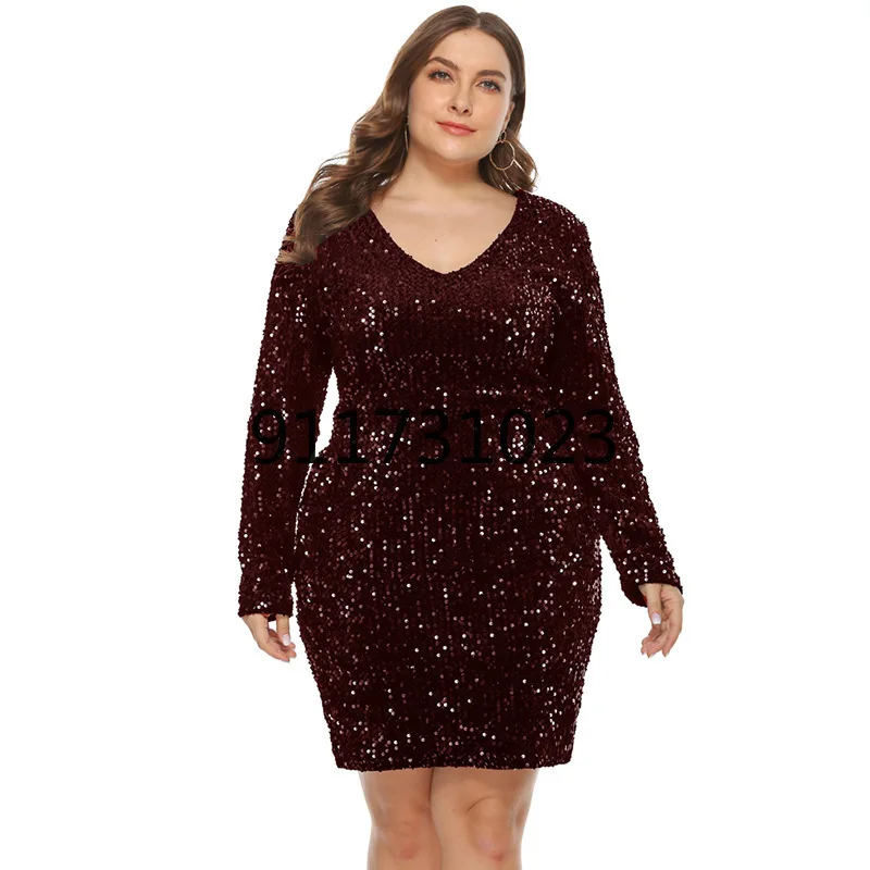 Summer Women's Dress Elegant Sexy V Neck Sequin Party Club Casual Plus Size Bodycon Dresses Evening Wedding Outfits 5XL |