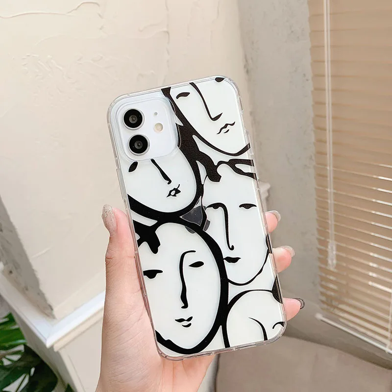 

Funny Geometric Line Art Phone Case For iPhone 12 11 Pro Max X XR XS Max 7 8 Plus Mini Bumper Transparent Back Cover Coque