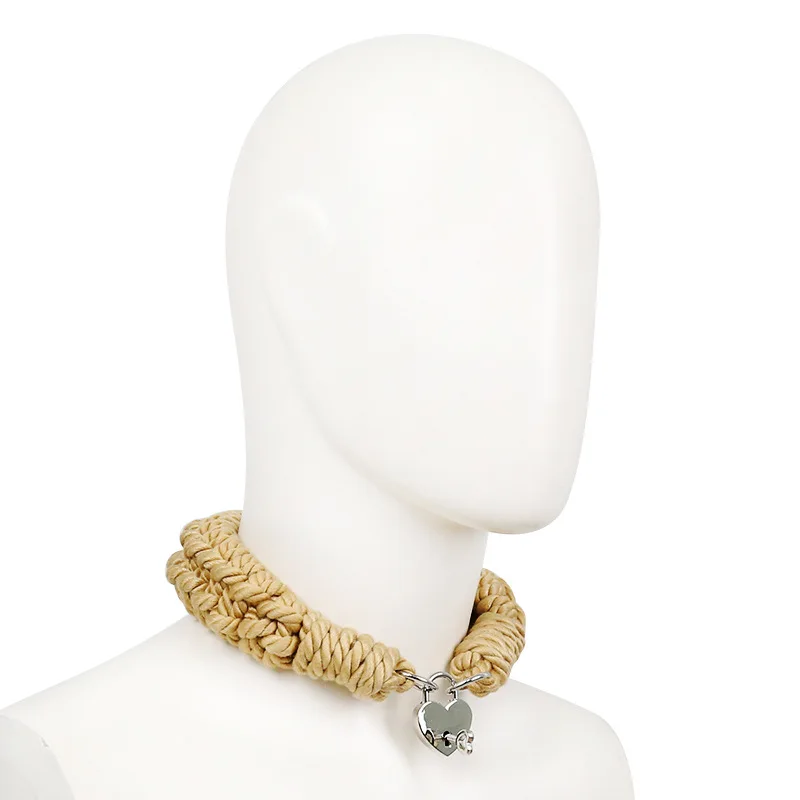 Ошейник из пеньковой веревки с металлическим замком в форме сердца для игр пар