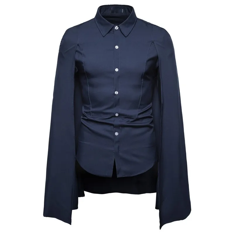 

New Brand Fashion Mens Cloak Shirt Long Sleeve Slim Fit Casual Social Tuxedo Shirts Single Breasted Show Stage Camisa Hombre