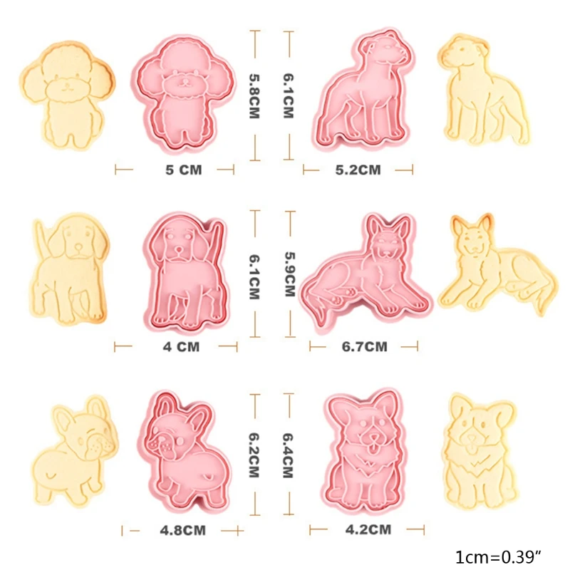 

6Pcs Cute Dog Cookie Cutters Fondant Cutters Plunger Cookie Stamps Cake Tool