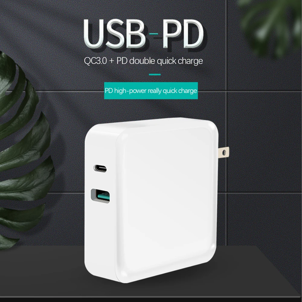 

WLX-i8 2 Port USB+Type-C Charger 65W PD+QC3.0 Quick Charge Portable Adapter Charger Head for Tablet/Phone