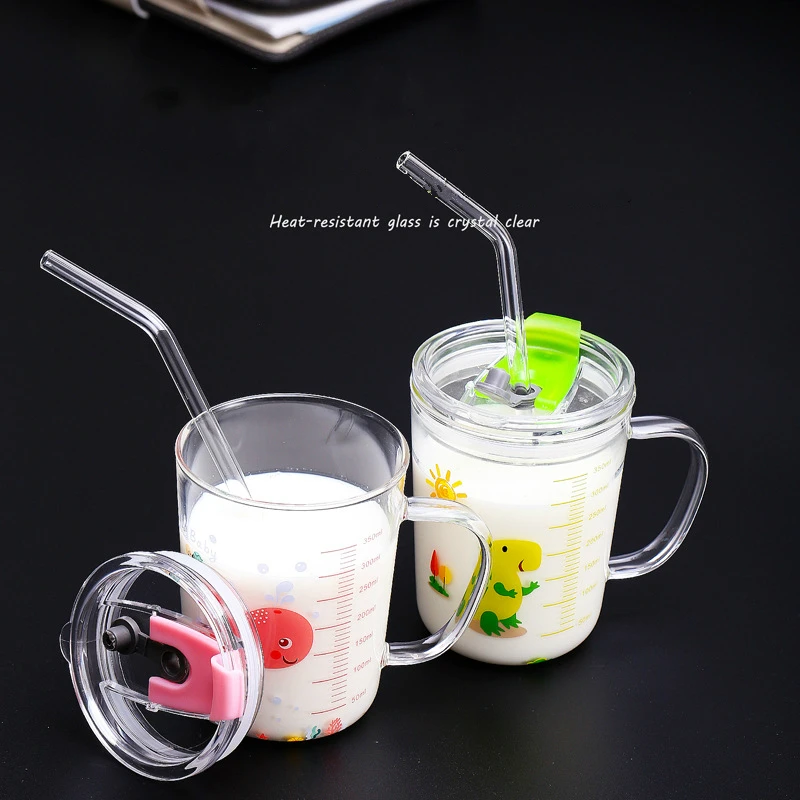 350 мл Милая мультяшная молочная чашка динозавр КИТ соломенная стеклянная детская