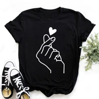 zogankin womens t shirt short sleeve t shirt female heart gesture print black shirts girls summer fashion clothes