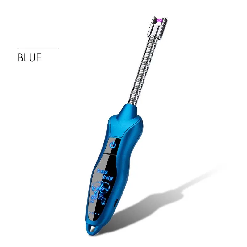 blue 360 вращение USB зарядка зажигалки для сигарет длинная плазменная дуговая Зажигалка для кухни барбекю ветрозащитная зажигалка аксессуары для сигарет - Цвет: blue