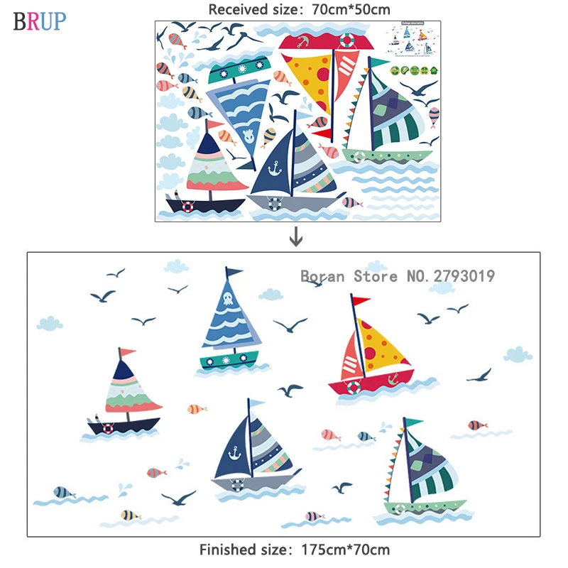 Мультфильм парусник настенные наклейки для ванной комнаты морские чайки