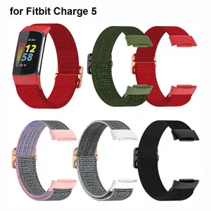 Adjustable Elastic Straps Compatible with Fitbit Charge 5, Stylish Stretch Braided Nylon Wristband Replacement Loop Bands