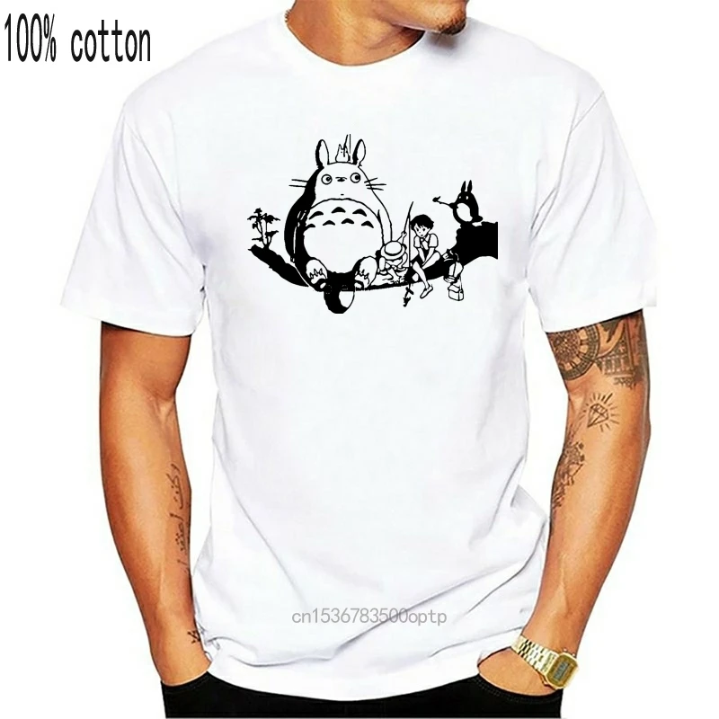 

Футболка мужская хлопковая с коротким рукавом, Повседневная рубашка в стиле хип-хоп, топ с японским Аниме Тоторо с принтом рыбок, уличная од...