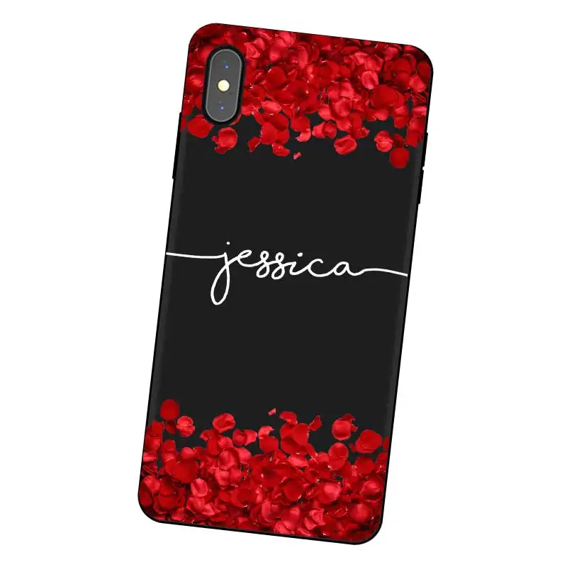 Flower heart Custom DIY Name Text Black Soft TPU Silicone Phone Case Cover For iPhone 11 Pro X XR XS MAX 5 6 6S 7 8 Plus |