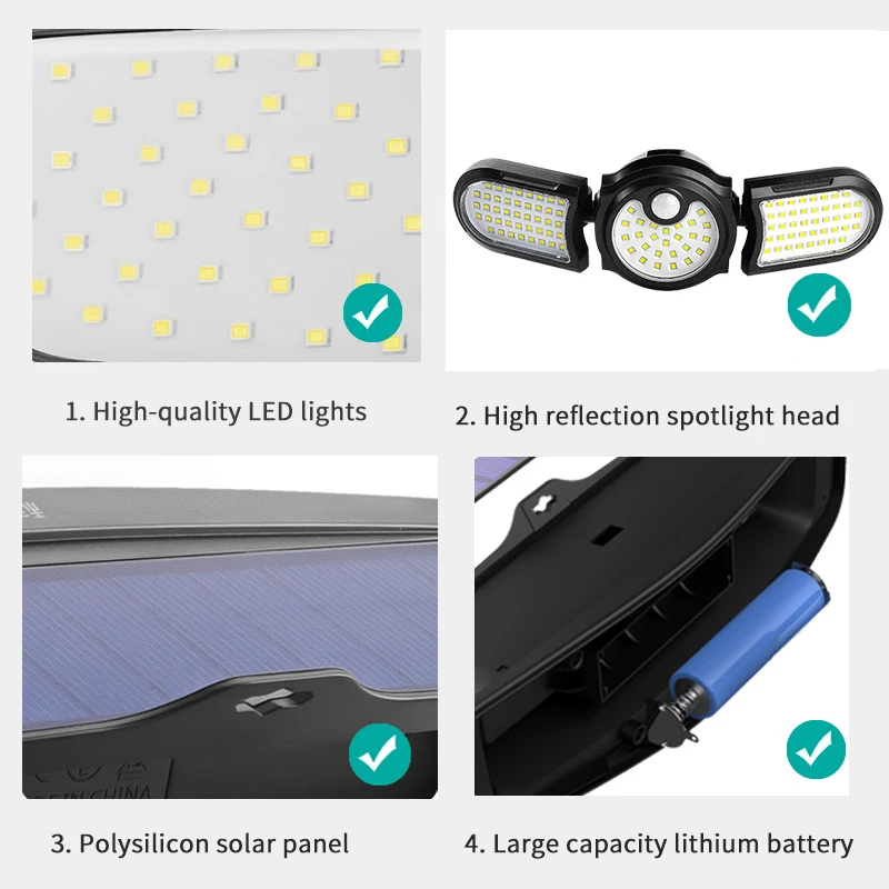 

Solar LED Light Outdoor Wall Lamps 15W Three-Head Rotatable Waterproof Interior Human Body Induction Garden Light For Foreigners