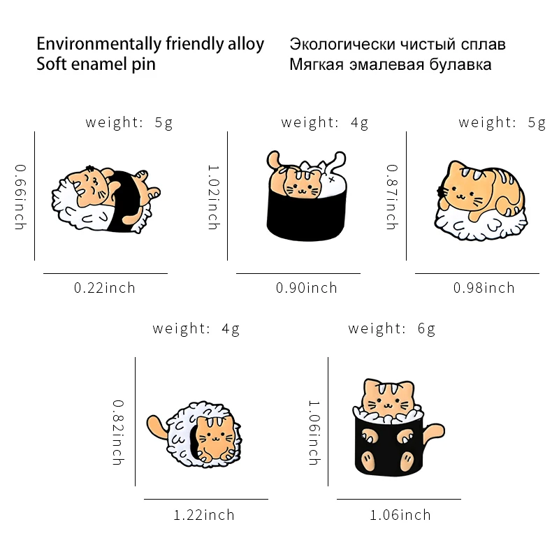 

Cute Orange Cat Enamel Pins Cartoon Sushi-Shaped Cupcat Brooches Backpack Badges Lovely Gifts For Women Men Custom Jewely