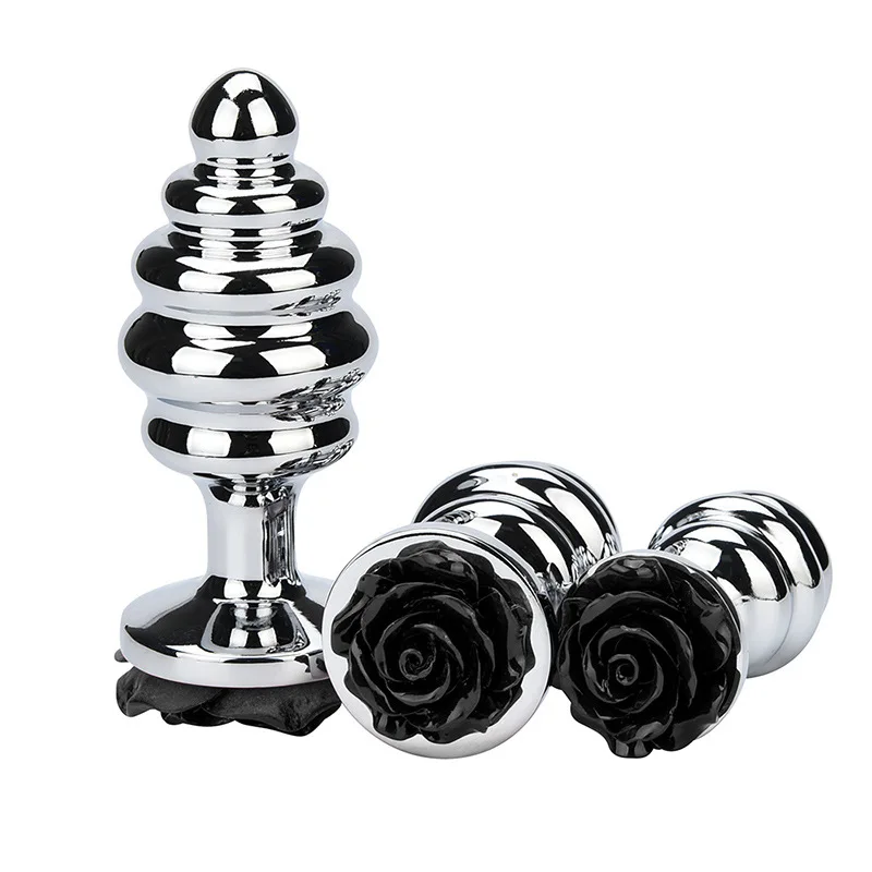 Small size rose flower thread shape Metal anal beads butt plug Silver alloy Jewelry insert unisex toy for mn female couple |