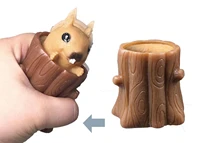 z60 cute tree stump squirrel cup squeeze toy decompression anxiety stress relief sensory fidget toy for adults kids gift party