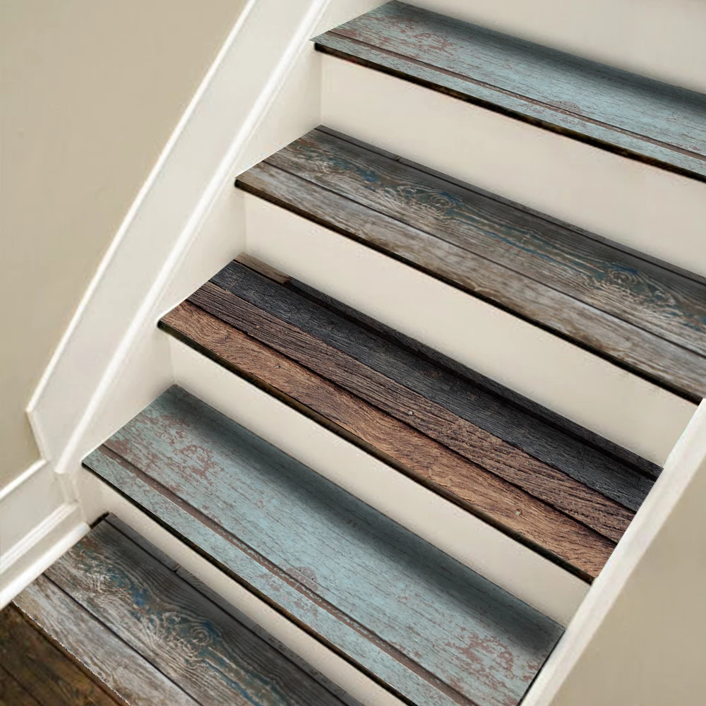 funlife® 21x100cmx7pcs american retro old wooden self adhesive kitchen bathroom tile sticker stair waterproof diy wall sticker free global shippi