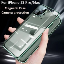 Case for iPhone 12 11 Pro Max Double-sided Magnetic 360 Full Protect for iPhone 12 13 Mini Tempered Glass Case Camera protection