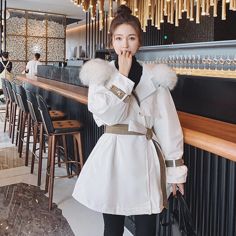 

Workwear Parka Women New Winter Hooded Collar Fleece-lined Thickened Korean Temperament Thickening Loose Cotton-padded Clothes
