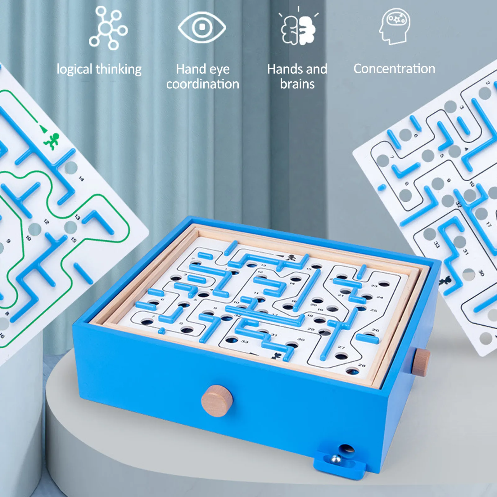 

3D Maze Puzzle Toy Wooden Case Board Fun Brain Hand Game Intelligence Balance Educational Game Toys for Children Adult