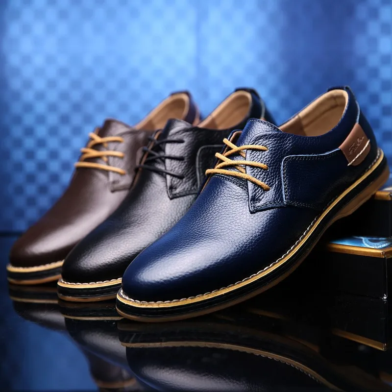 

2019 New Men Oxford Genuine Leather Dress Shoes Brogue Lace Up Flats Male Casual Shoes Footwear Loafers Men Big Size 39-45