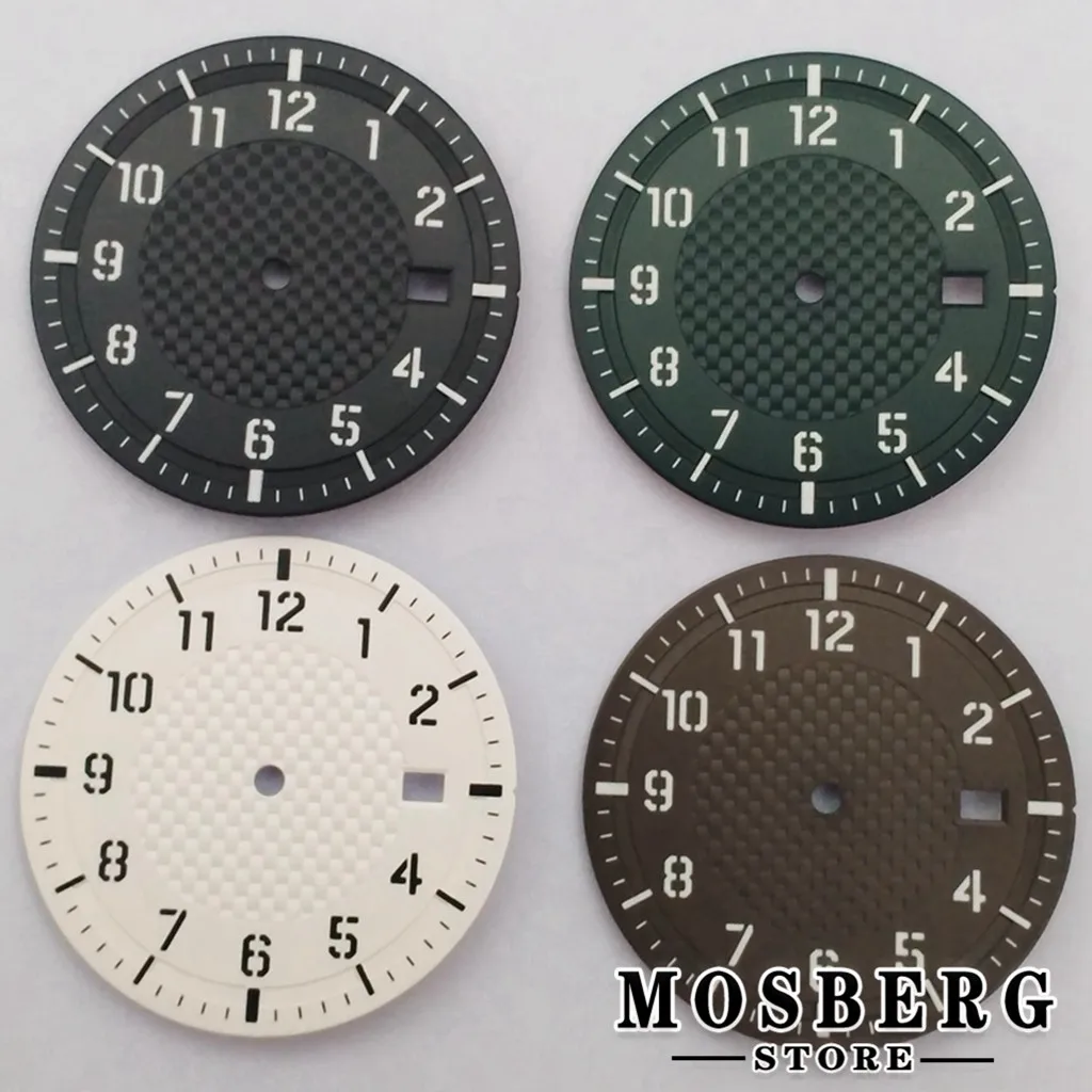 

34mm Sterile Luminous Black White Green Brown Watch Dial With Date Window For NH35 NH36 4R35 4R36 7S26 Automatic Movement