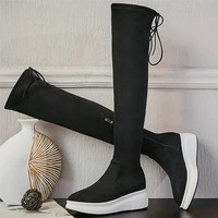 platform pumps shoes women stretchy velvet wedges high heel over the knee high boots female lace up pointed toe fashion sneakers