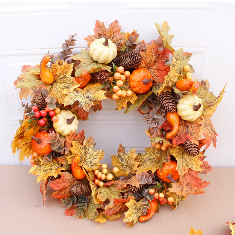 

Botique-Autumn Theme Door Garland Artificial Pumpkin Berries Pine Cone Maple Handmade Cloth Garland Rattan Materi HFing