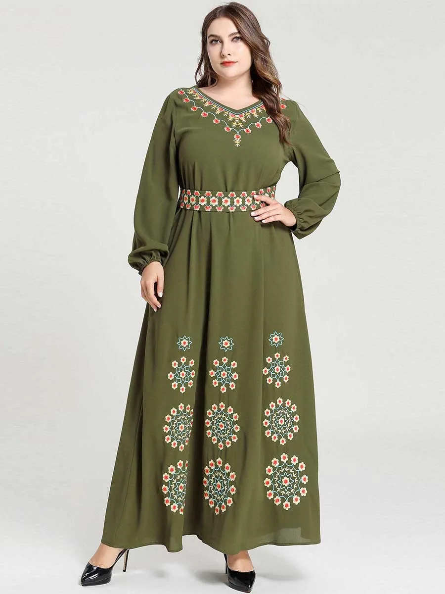 Зеленый абайя кафтан Дубайский хиджаб мусульманское платье Исламская одежда для