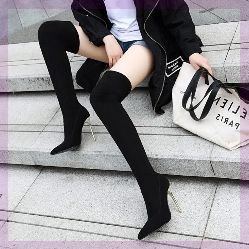 Женские высокие сапоги на тонком каблуке женские до бедра из искусственной кожи