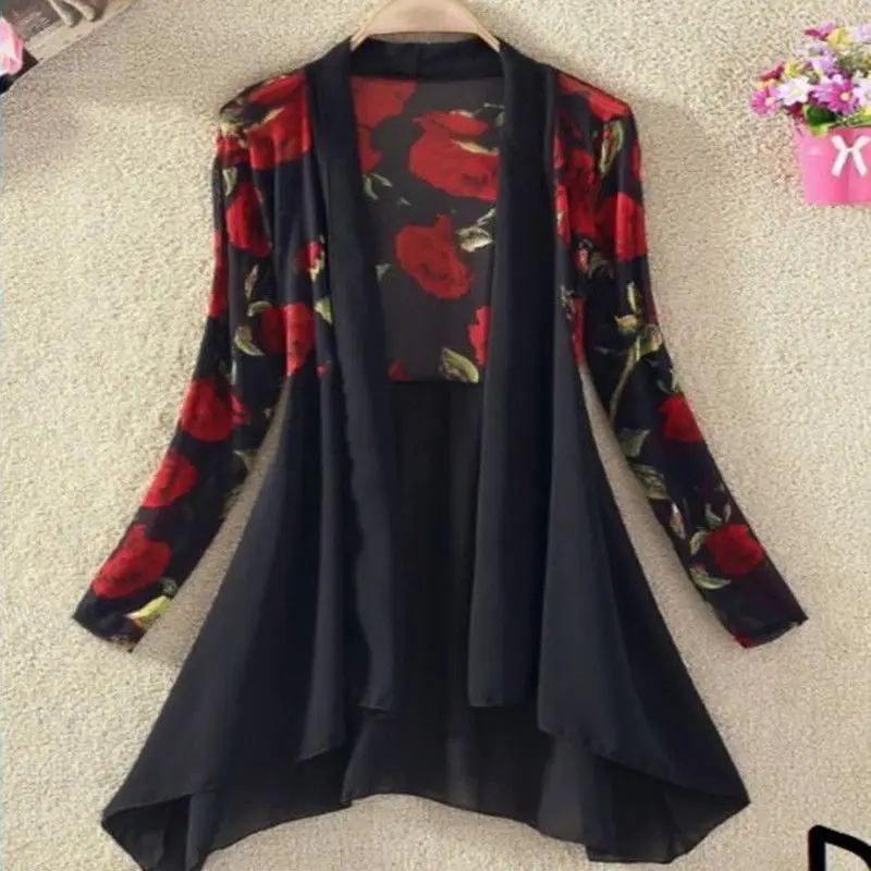 Шифоновая куртка кардиган с принтом Пляжная летняя тонкая рубашка длинным