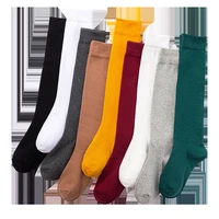womens solid color cotton japanese color calf socks student middle tube black knee length socks