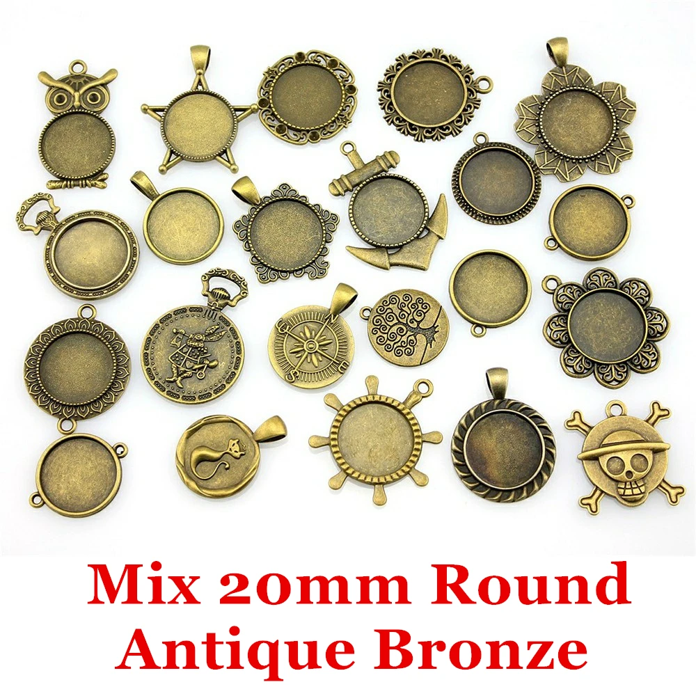 

40G Random Mix Designs Round & Oval Shape Zinc Alloy Pendant Blank Cameo Cabochon Base Setting Jewelry Accessories