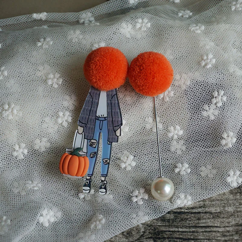 2 предмета Длинный большая брошь модели девушка значки Kawaii помпоном шерстяная