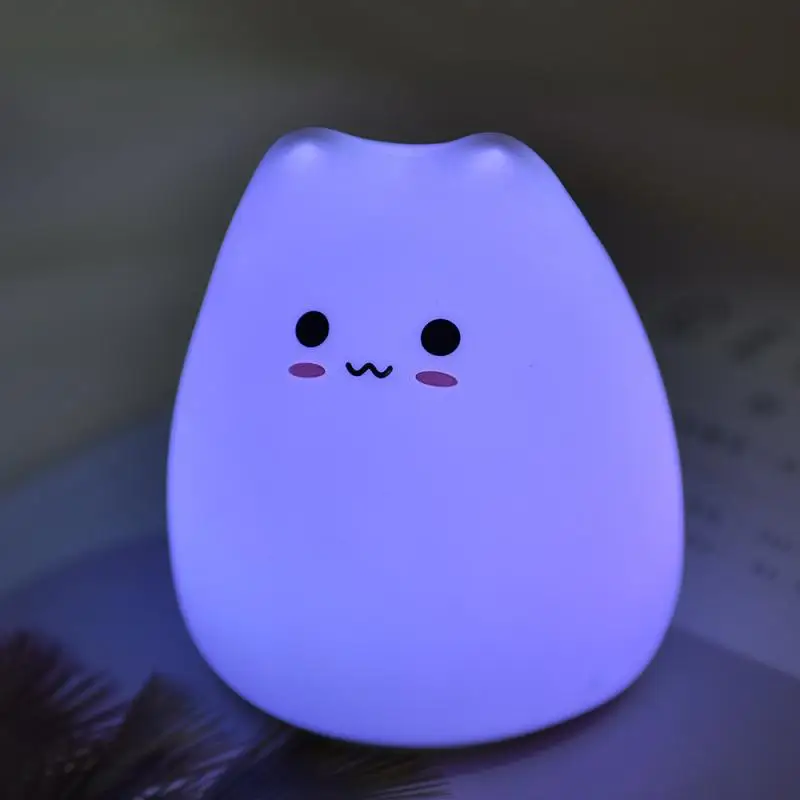 

Cute LED Night Light Silicone Touch Sensor 7 Colors Cat Night Lamp Kids Baby Bedroom Desktop Decor Ornaments Battery